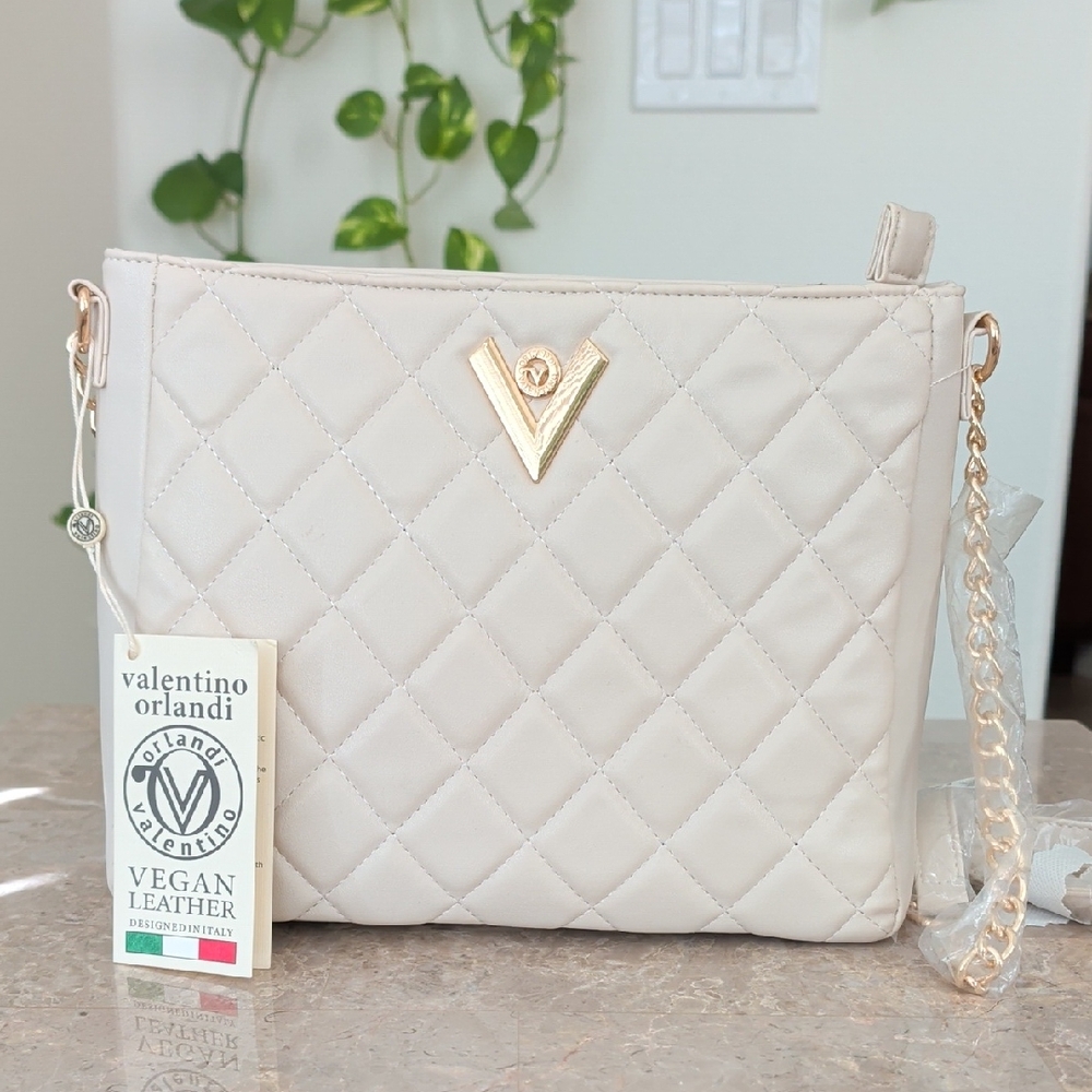 Valentino Orlandi Cream Quilted Vegan Leather Bag